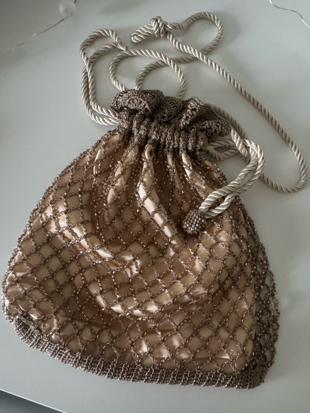 Bronze Beaded Drawstring Wristlet Clutch